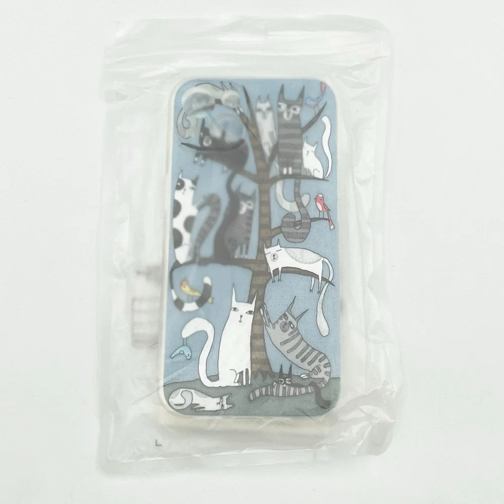 New iPhone 13 Cat Tree Phone Case Whimsical Cats Birds‎ Blue Clear Edge